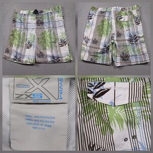 ZeroXposur Swim Trunks Mens XXL White Green Tropical Floral Mesh Board Short